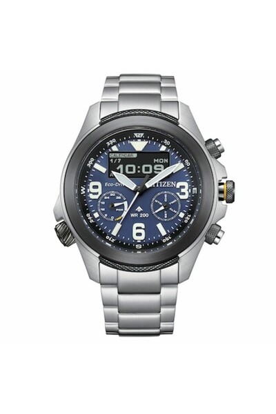 Citizen men's watch JV1006-51L, 43.9 mm, gray stainless steel strap, blue dia...