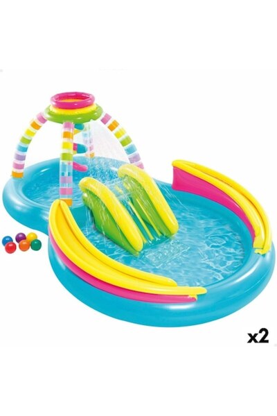 Intex Rainbow Inflatable Kids Pool 374 L, 295x109x191 cm, set of 2 with slide