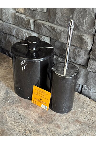 ozbience Siyah Çöp Kovası ve Tuvalet Fırçalık 2'li Set, şık ve kullanışlı tas...