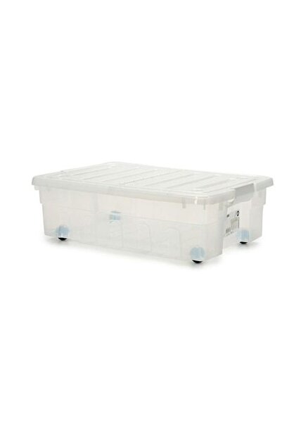 BigBuy Set of 14 Storage boxes with wheels, capacity 30L, transparent, plasti...