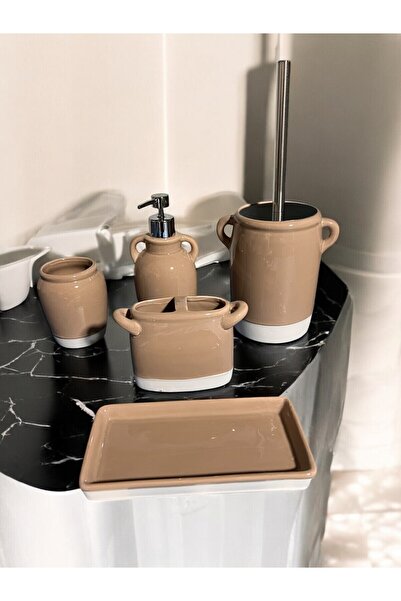 ozbience Şık 5 Parça Nature Porselen Banyo Seti, Zarif ve Dayanıklı Tasarım