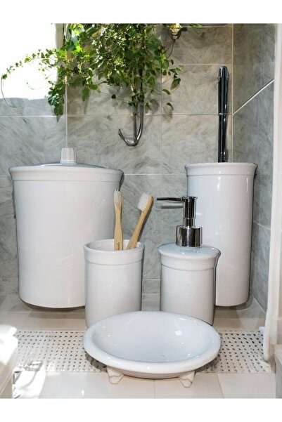 ozbience Beyaz Seramik Dara Collection 5’li Lüks Banyo Seti