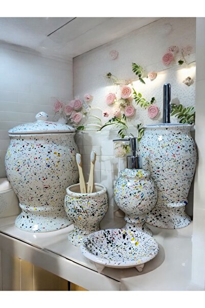 ozbience Modern 5 Parça Terrazzo Banyo Seti, Şık ve Fonksiyonel Tasarım