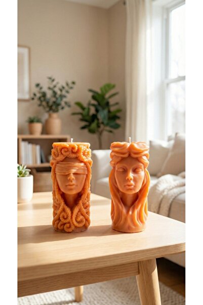 Raw Home Mandalina Kokulu Turuncu 2’li Büst Mum Seti – El Yapımı Dekoratif Ar...