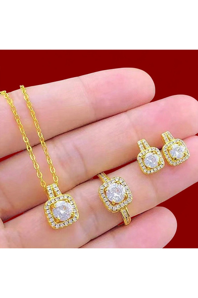 Choice مجموعة مجوهرات مكعب فاخرة من قطعة واحدة H647-GWH، مجموعة قلادة وأقراط ...