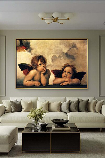 Wallivo Raffaello'nun İkonik Eseri Sistine Madonna Melekleri Rönesans Siyah M...
