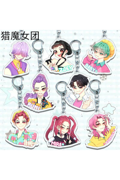 Miniso 8 قطع من سلاسل المفاتيح 8/9 قطع من سلاسل مفاتيح Kpop Demon Hunters Huntrix Saja Boys Rumi Zoey Jinu Mira Sold My Sou