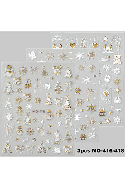 Choice 3 قطع من ملصقات أظافر عيد الميلاد الذهبية MO-416-418، شجرة عيد الميلاد...