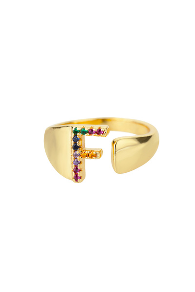 Choice Gold Color F Rainbow Zircon Letter Rings For Women Fashion Chunky Wide...