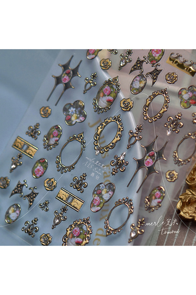 NAILFYOU ملصقات أظافر بإطار معدني شرقي أنيق MS822JZ مزينة بأحجار الراين الكري...