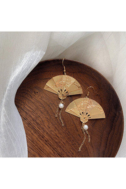 Choice أقراط متدلية HE1869-1 من اللؤلؤ على شكل مروحة معدنية منحوتة على الطراز...