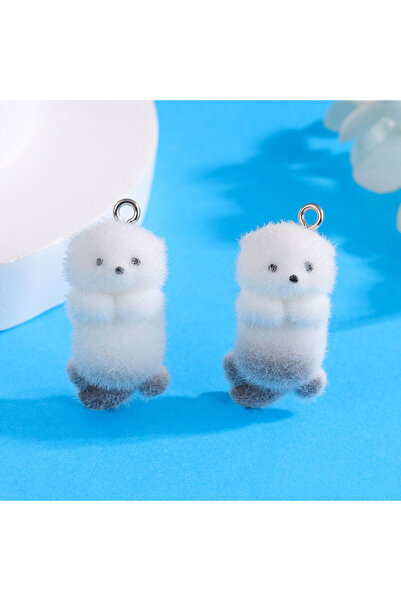 Choice 5pcs 5/10pcs Cute Flocking Sea Otter Resin Charms Animal Pendant DIY K...