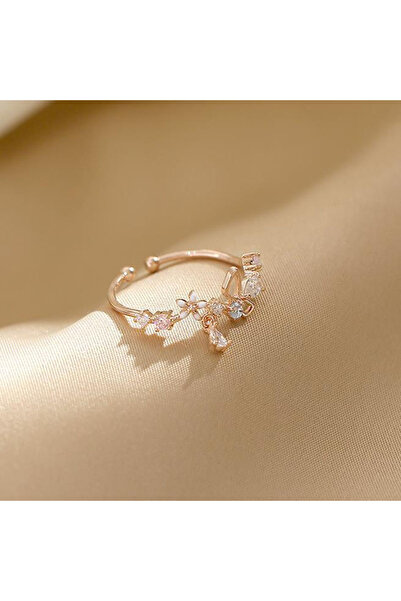 Choice خاتم قابل للتعديل S-R1235-Rose من ANENJERY مرصع بأحجار الزركون وزهور ف...