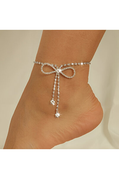 Choice YC4476-1 سوار كاحل فاخر مرصع بأحجار الزركونيا البراقة مع شرابة للنساء، إكسسوار كاحل رقيق لحفلات الزفاف