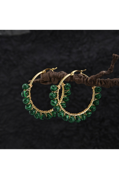 Choice أقراط كوان شي ليو المصنوعة من خرز الأحجار الطبيعية! تصميم دائري كبير م...