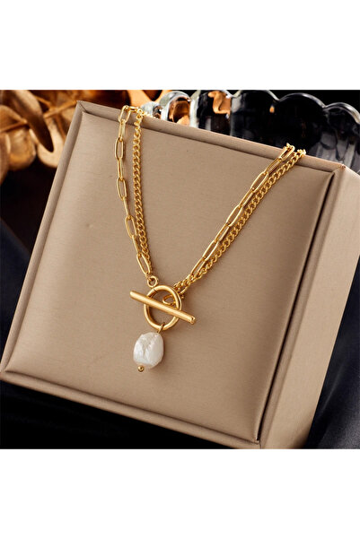 Choice قلادة AXL70149 أنيقة من اللؤلؤ الباروكي المقلد بمشبك OT للنساء والفتيا...