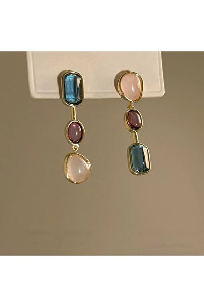 Choice 01 أقراط راتنج ملونة غير متماثلة للنساء أقراط متدلية هندسية متباينة الطراز الكوري