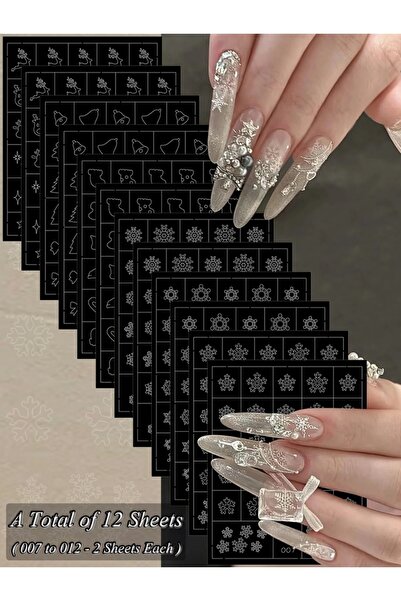 Choice مجموعة 6 (12 ورقة) ملصقات أظافر لعيد الميلاد، 3/6/12 ورقة، ثلاثية الأب...