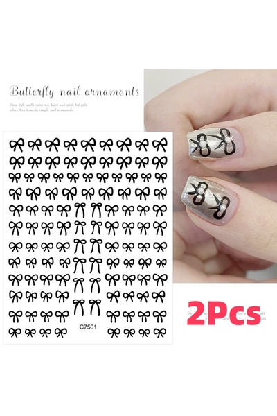 Choice black-2pcs 2Pcs 3D Black White Mini Bowknot Nail Stickers Pink/Red Lac...