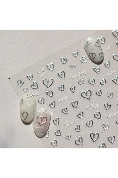 Choice TO4974 5D Love Heart White English Letter Silver Jelly Nail Art Sticke...