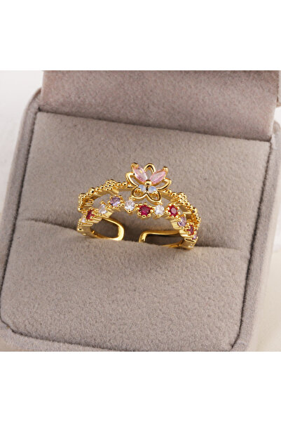 Choice خاتم زهرة الزركون الملون اللطيف الجديد من الذهب عيار 16 للنساء والفتيا...