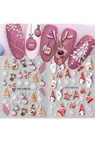 Choice قطعتان STZ-5D114-116، قطعتان من ملصقات فن الأظافر على شكل غزال الرنة ل...