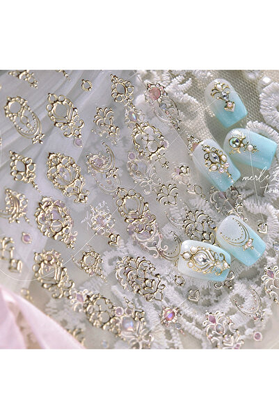 NAILFYOU ملصق أظافر أنيق خماسي الأبعاد MS843 بإطارات باروكية مزينة بصولجان تا...