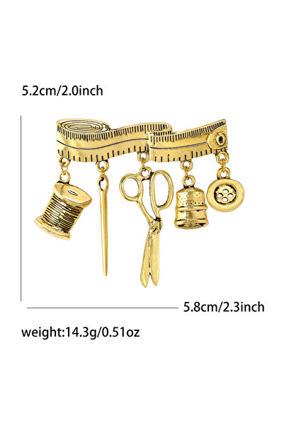 Choice Golden3285 Trendy Metals Tailor Scissors Brooches for Women Unisex Tape Rulers Tools Pins Banquets P