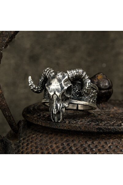 Choice خاتم ماعز أسود عتيق فضي قابل للتغيير الحجم، جرامات، شيطان مظلم، مكانة ...