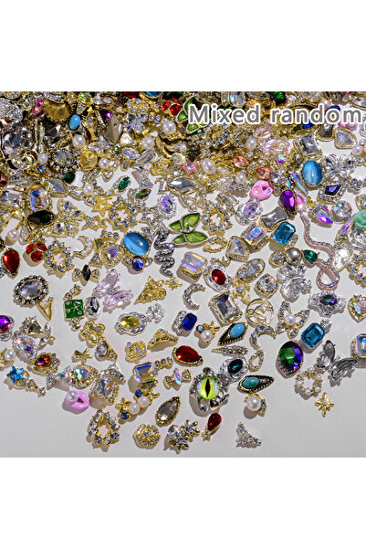 Choice JE1364-Mix3 50 قطعة زينة أظافر فاخرة عشوائية ثلاثية الأبعاد من سبائك مختلطة على شكل عقدة/فراشة/قلب/زهرة لتزيين الأظافر D