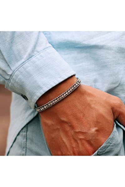 Choice silvercolor Luxury Men Tennis Bracelet Stainless Steel White Zirconia ...