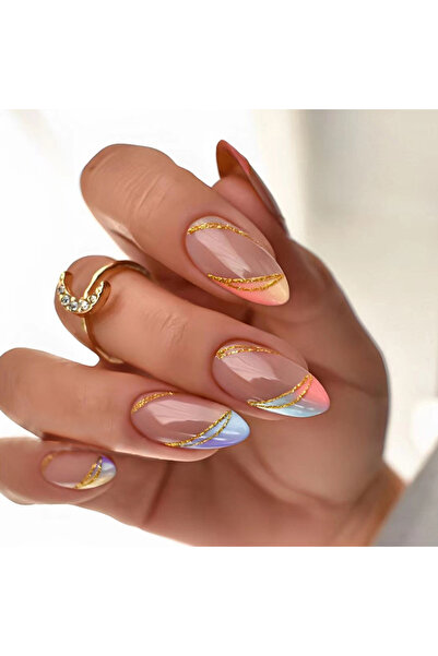 Choice W489 24 قطعة من أظافر صناعية برأس لوزية بتصميم متدرج أزرق، أظافر صناعي...