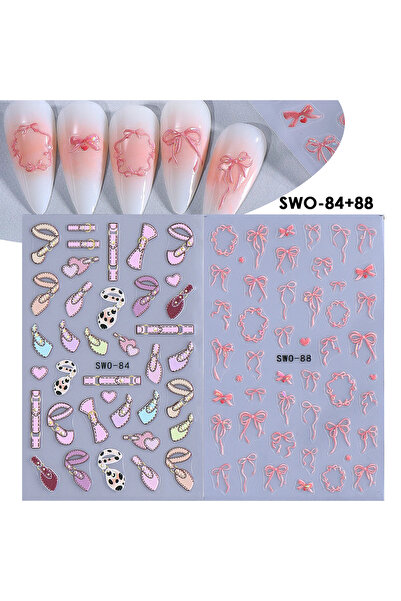 Choice ملصقات أظافر SWO-84 SWO-88، قطعتان من ملصقات فن الأظافر بتصميم زهرة بس...