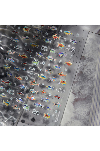 Choice ملصقات أظافر TO5175 5D على شكل أسماك أعماق البحار لامعة وملونّة بفقاعا...