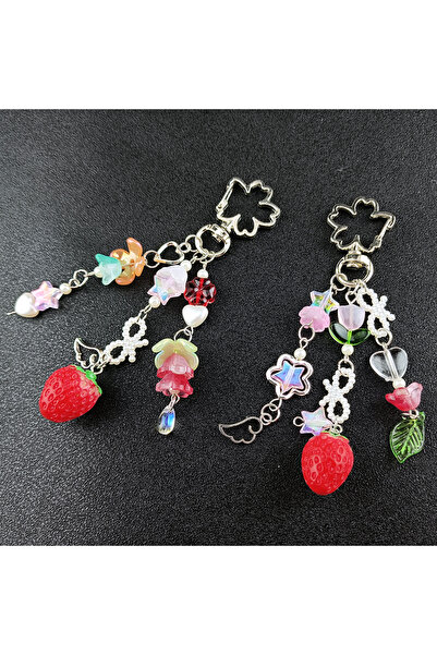 Choice مجموعة سلسلة مفاتيح على شكل فيونكة فراولة لطيفة من Y2K، قلادة على شكل ...