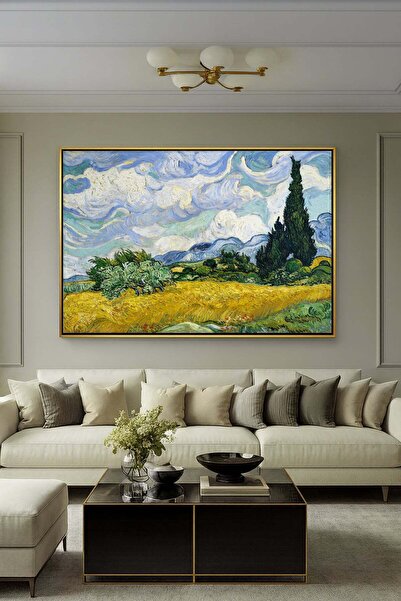 Wallivo Vincent van Gogh'un Saint-Remy Başyapıtı Selvili Buğday Tarlası Siyah...