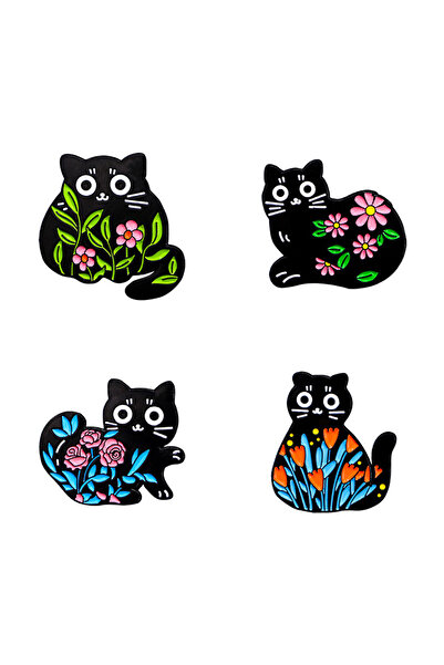 Choice 4 قطع بروش مينا على شكل قطة سوداء كرتونية لطيفة، دبوس زينة على شكل حيو...