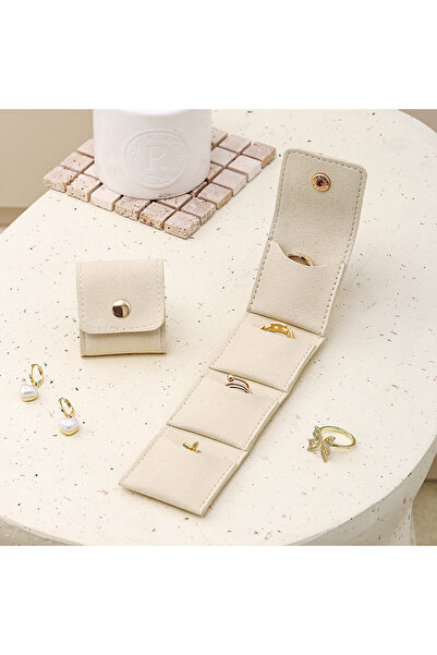 Choice حقيبة عرض مجوهرات مخملية أنيقة بيضاء قابلة للطي لتخزين القلائد والخوات...