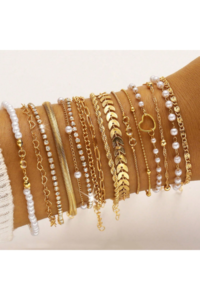 Choice AYA6579501 مجموعة أساور سلسلة ثعبان من 16 قطعة على شكل قلب بسيط مرصع ب...