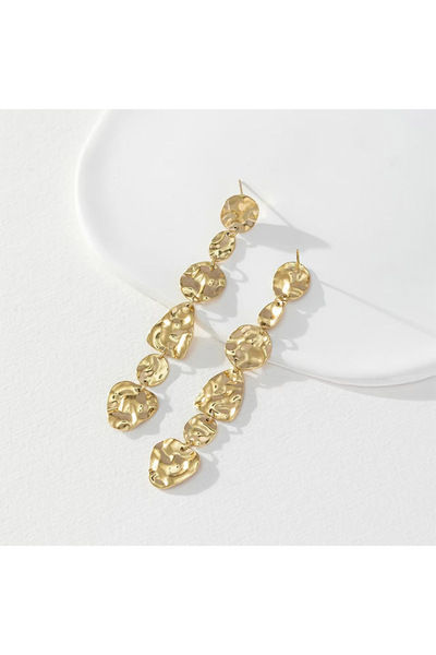 Choice SF096 أقراط ذهبية طويلة متدلية بتصميم غير منتظم معدني أنيق للنساء