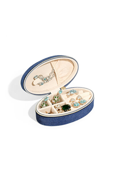 Choice صندوق تخزين صغير محمول من المخمل البيضاوي بتصميم كلاسيكي باللون الأزرق...