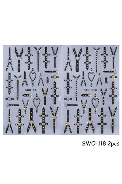 Choice ملصقات أظافر SWO-118، قطعتان، بتصميم خطوط سوداء، ملصقات فنية لتزيين ال...