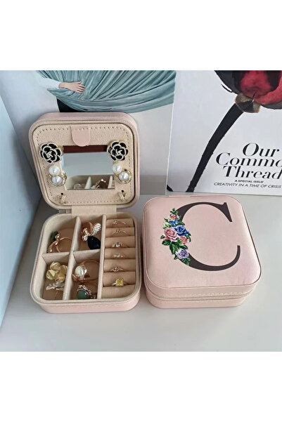 Choice صندوق مجوهرات على شكل زهرة وأبجدية مقاس 10×10×5 سم، صندوق خواتم للسفر،...