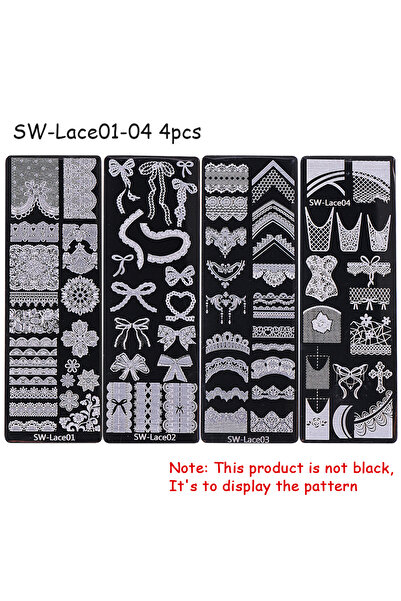 Choice SW-Lace01-04 4 قطع 4 قطع من ألواح ختم فن الأظافر على شكل زهرة الدانتيل...