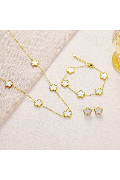 Choice طقم بيج مكون من 3 قطع من قلادة وسوار على شكل زهرة البرقوق بخمس أوراق و...