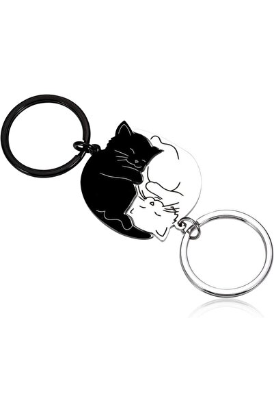 Choice1 black white Matching Black White Cat Keychain Set For Couples Valenti...