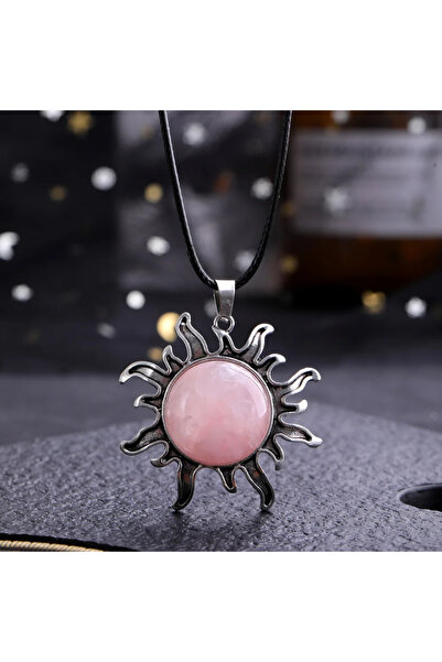 Choice قلادة شمس من سبيكة الفضة مطلية بحجر الكوارتز الطبيعي من حجر عين النمر ...