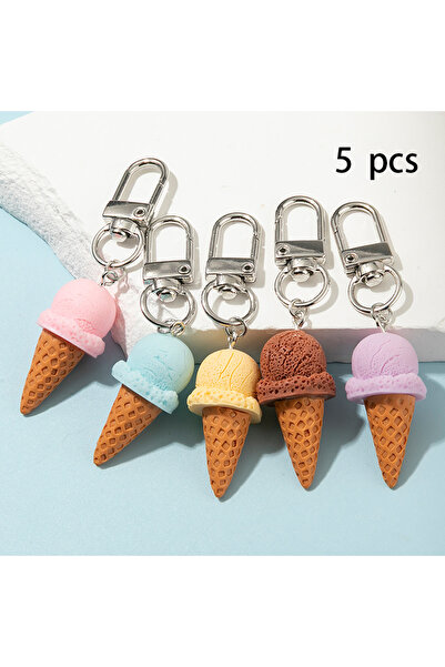 Choice 5 قطع/حزمة سلسلة مفاتيح لطيفة ثلاثية الأبعاد على شكل آيس كريم ومحاكاة ...