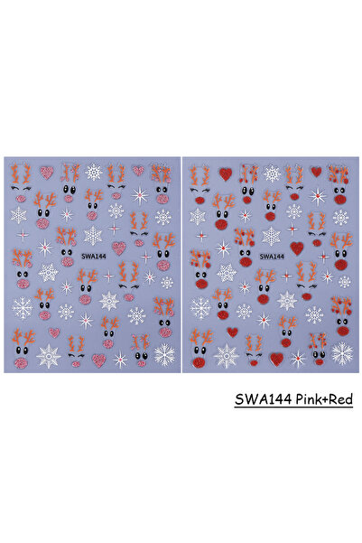 Choice ملصقات أظافر لامعة SWA144 وردية حمراء، قطعتان، لتزيين أظافر عيد الميلا...
