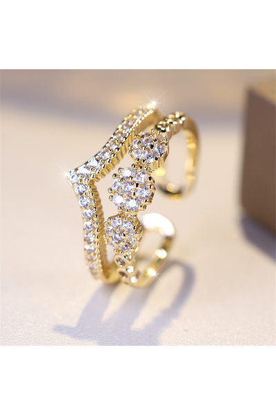 Choice خاتم خطوبة قابل للتغيير الحجم من الذهب الأبيض والأسود بحجر الزركون متعدد الألوان وحجر صغير من الكريستال